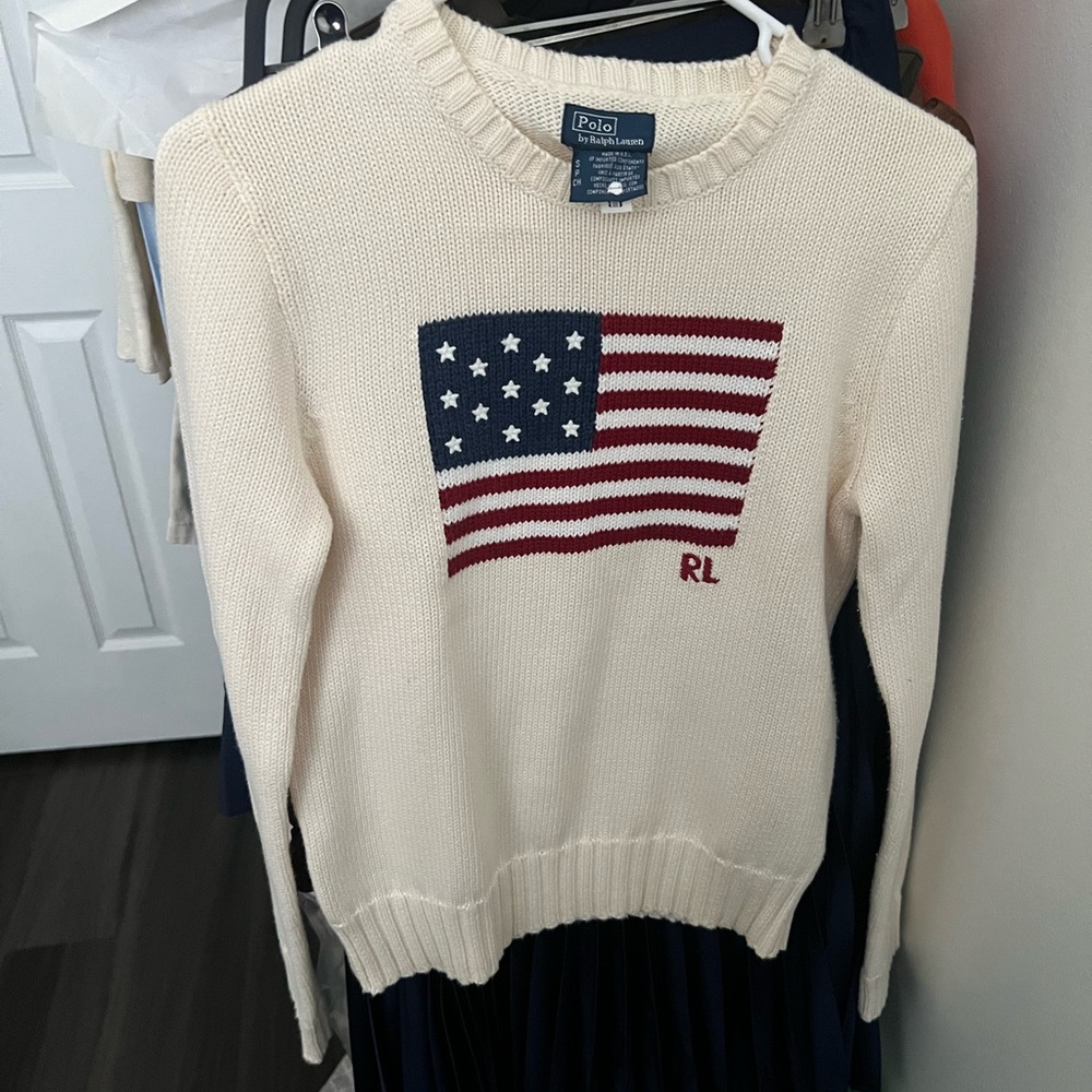 Polo by Ralph Lauren Women's Ivory Sweater with Flag Design